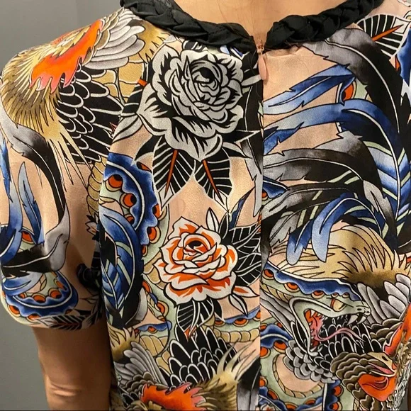 Red Valentino Abito GS7 Petal silk floral Braid Collar rrovpad65sjb/gs7 dress - Picture 8 of 11